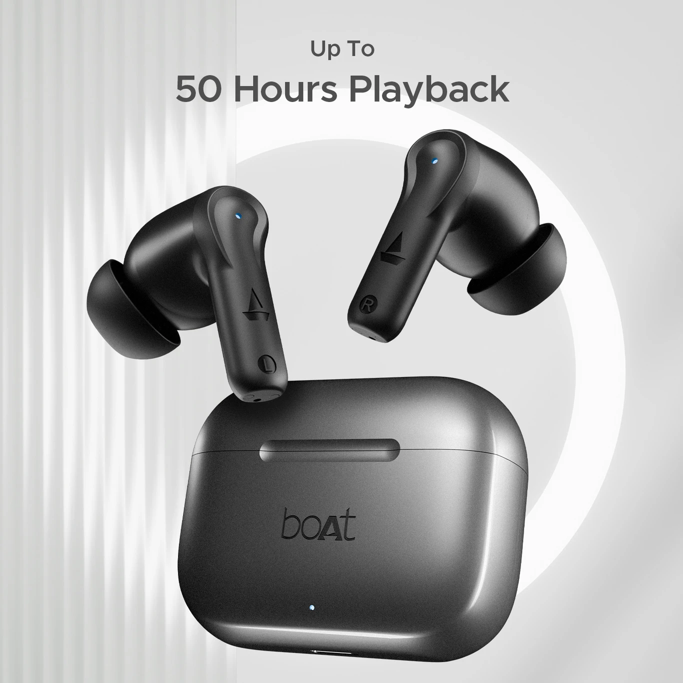 boAt Airdopes 161, Adv 4Mic ENx, 50H Battery,Fast Charge,13mm Driver, Metallic Finish Bluetooth Headset (Carbon Black, True Wireless)